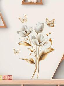 1 pieza Pegatina de flor de vid dorada premium - Adecuada para sala de estar, dormitorio, cocina, decoración de puertas y paredes, decoración del hogar, diseño floral, decoración elegante, acabado mate, fácil aplicación, despegar y pegar, diseñadores de interiores, entusiastas, pegatina de pared para pared/dormitorio, pegatinas decorativas de pared