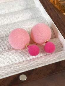 5件套 时尚简约撞色植绒球耳环，百搭可爱双面大小球耳环套装，优雅日常佩戴及节日场合皆宜 - 套裝A款 - 查看 7