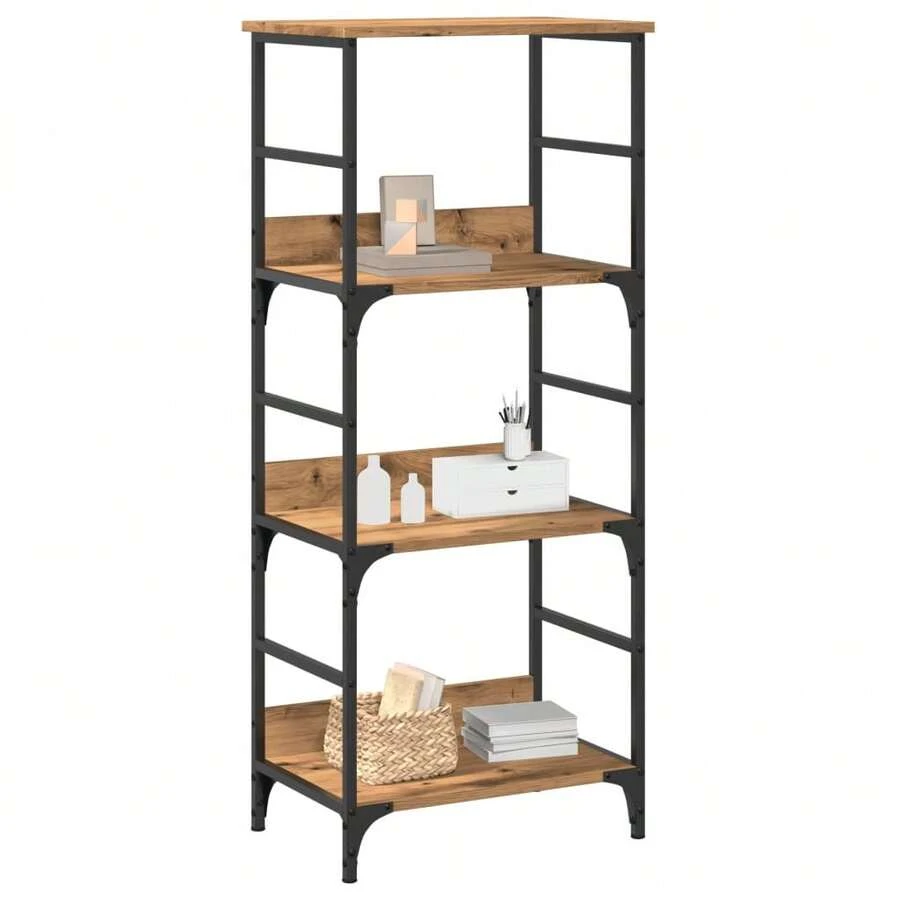 Étagère vidaXL en chêne massif travaillé à la main, 50 x 33 x 117,5 cm, bois d'ingénierie - Camel - Voir 1