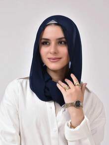 1 pieza Hijab de unicolor clásico instantáneo para mujer, pañuelo para el cuello cosido previamente, estilo turbante ajustable, versátil y práctico, tela de gasa elástica, cómodo y transpirable, adecuado para uso diario, deportes, yoga - Multicolor - Ver 14