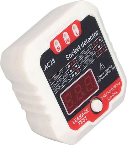 Probador de Enchufe de Cable a Tierra, Probador de Salida de Fuga Eléctrica LCD para Granja (Enchufe de EE. UU. 110V)