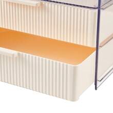 LIVINGANDHOME Living And Home 3-Tier Transparent Cosmetics Storage Organizer Cream/Transparent PET Plastic Dustproof Makeup Organizer With Drawers - Cream 25cm W X 18cm D X 33cm H - View 8