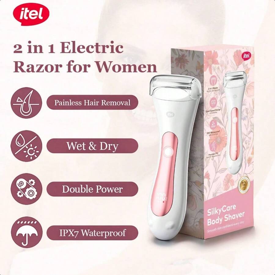 itel IHR-01 Rechargeable Women's Hair Remover,Unique Dual-Speed Design,Wet/Dry Dual-Use Electric Shaver IPX7 Waterproof,Type-C Fast Charging & LED Display,Suitable For Trimming Legs, Body, And Bikini Area - White - View 1
