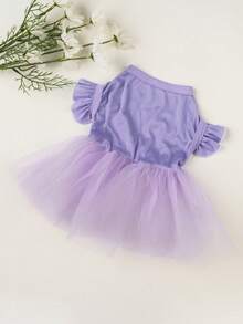 LUCKIE LABO 1pc Solid Color Cap Sleeve Cute Princess Style Tulle Dress, Suitable For Chihuahua, Small Dogs, Wedding Season, Pet Clothes For Indoor And Outdoor Use - Mauve Purple - View 6