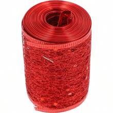 QY- Cinta Decorativa Roja De Malla Brillante Malla De Poliéster Roja 6.3cm 6m Para Manualidades Embalaje De Regalo DecoracióN De Fiestas Y NavideñOs -6194 - Rojo - Ver 3
