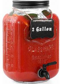 2 Gallon Glass Drink Dispensers For Parties,Beverage Dispenser,Glass Drink Dispenser With Fruit Infuser &Stand And Stainless Steel Spigot,Lemonade Dispenser With Ice Cylinder.Laundry Detergent For BBQ, Picnic, Party,Weddings & Events - 透明 - 查看 1