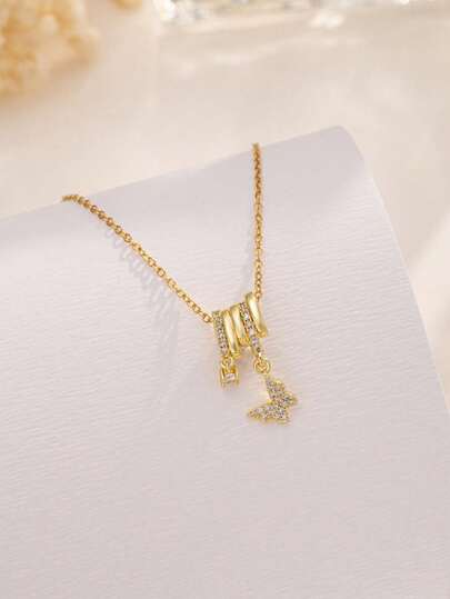 1pc Stainless Steel Butterfly Pendant Necklace, Creative Design, Cute & Minimalist, Vintage & Fashionable, Suitable For Thanksgiving, Christmas Gifts, Daily, Commute, Party, Holiday Wear, Cost-Effective Choice (OPP Bag Packaging Box Only For Shooting)