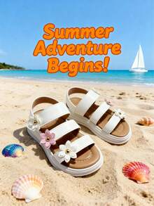 New Summer Kids Flower Sandals, Comfortable & Versatile Children Flat Sandals, White Flower Design, Non-Slip & Durable - White - View 2