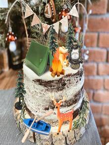 11 Peças Topos de Bolo para Festa de Camping Incluindo Tenda, Fogueira, Árvore, Barco, Cervo, Três Árvores, Tenda, Palitos para Cupcake, Decorações de Bolo Feliz Camping para Suprimentos de Festa de Camping - Multicolorido - Visão 8