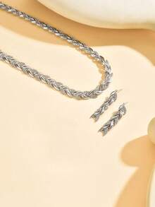 1pc Necklace + 1 Pair Earrings, Elegant Rose Gold Crystal Mermaid Tail Jewelry Set, Suitable For Women's Party And Formal Occasions