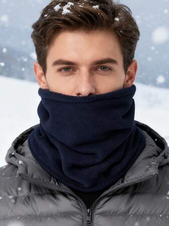 Men's Winter Warm Fleece Neck Gaiter, Outdoor Riding Neck Warmer, Thick Sherpa Drawstring Neck Warmer