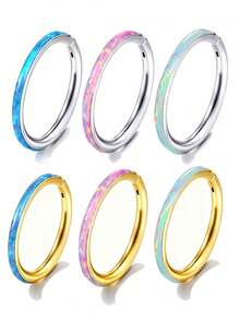 1pc Opal Nose Ring 316 Stainless Steel Hinged Ear Cartilage Ear Cuff Septum Ring Body Piercing Jewelry - Opal - View 1