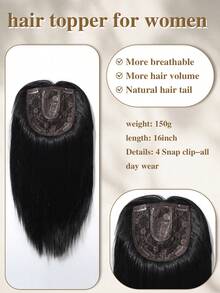 Tapa-Ralos para Cabelos Finos 16 polegadas Peças de Cabelo para Mulheres Tapa-Ralo Adicionando Volume Extra de Cabelo, Peça de Cabelo Preto Natural Liso Super Macio para Uso Diário