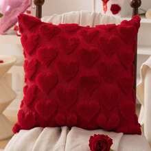 1pc Valentine's Day Red Heart Plush Pillow Cover, Soft Sofa Cushion Cover, Suitable For Living Room, Bedroom, Sofa, Home Decor - Red - View 4