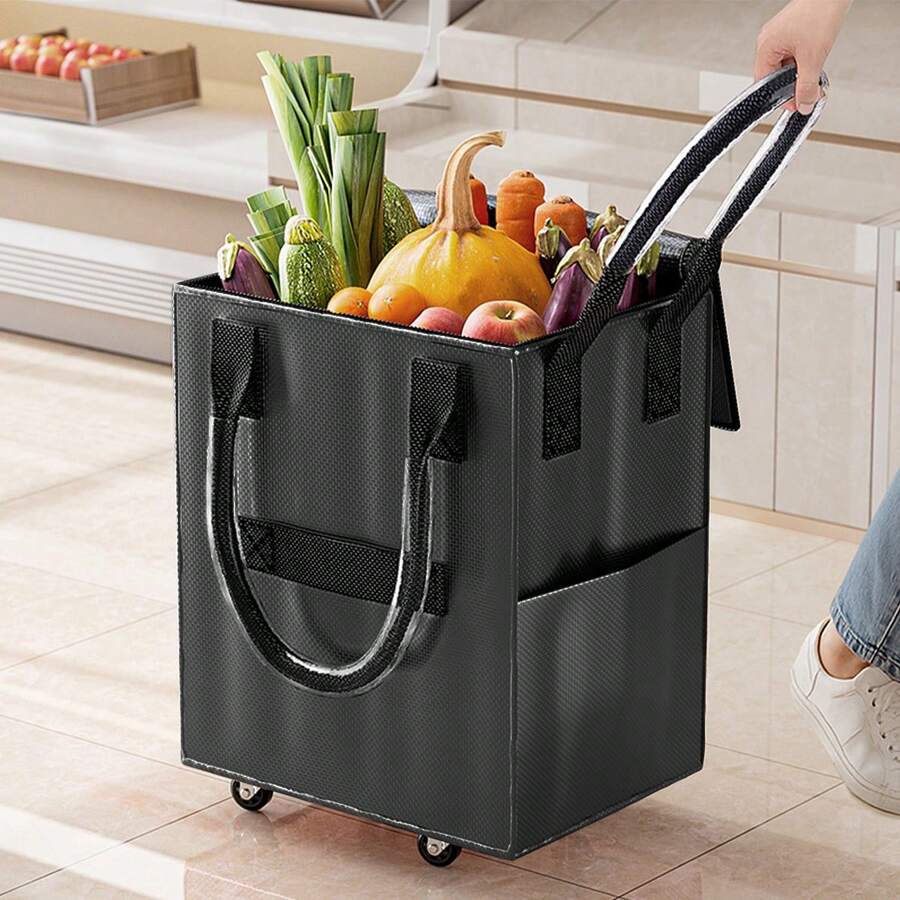 Rolling Grocery Shopping Tote - Portable Large Capacity Wheel Bag For Market & Travel, Duffle Bag For Travel With Wheels, Bag With Wheels, Grocery Shopping Cart, Casual Design, Sturdy Construction, Reinforced Handles, Frequent Travelers, Home Shopper - 黑色 - 查看 1
