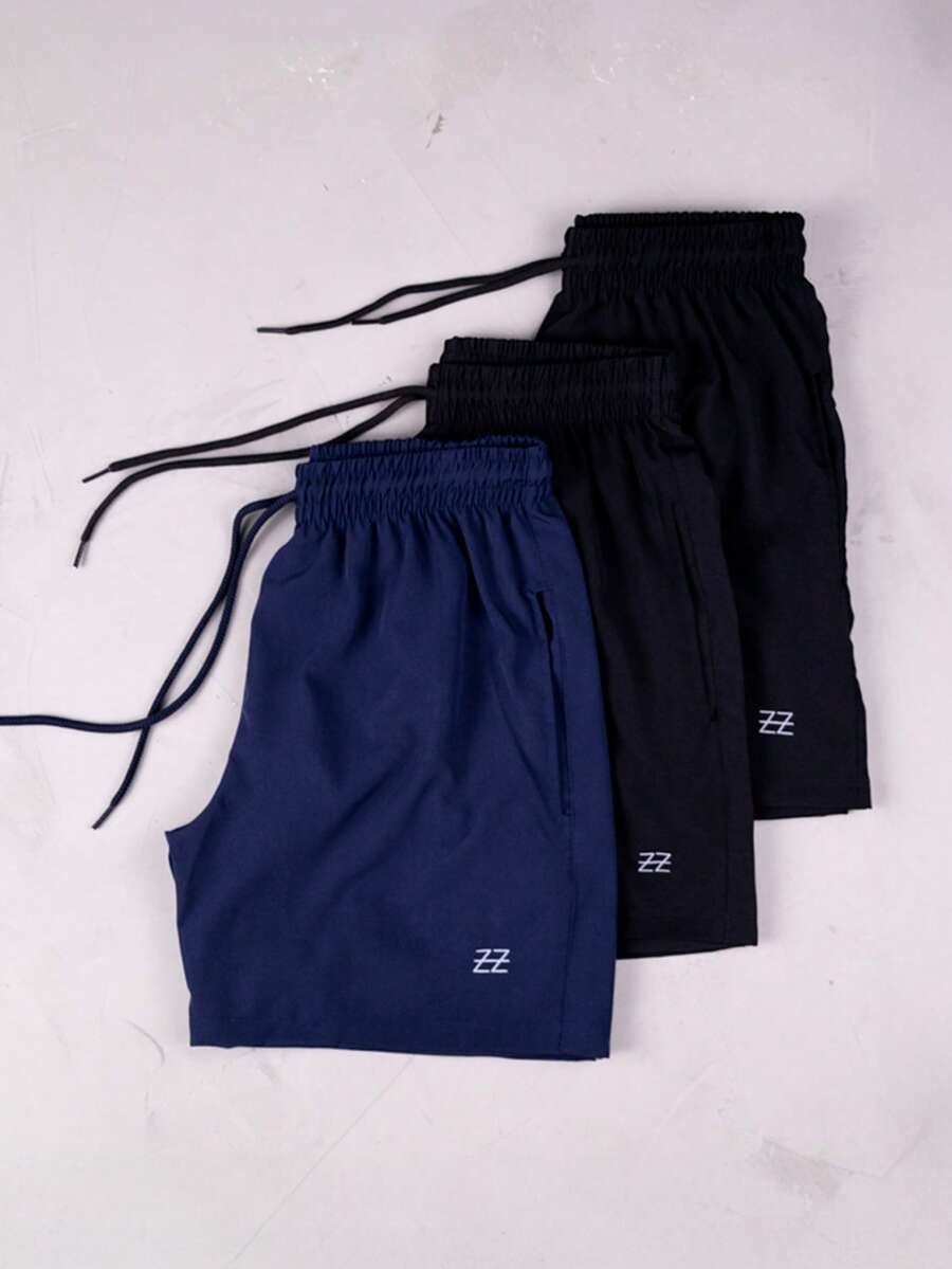 Kit Of 3 Men's Gym Shorts For Training, Beach, Running, Elasticated Shorts - 2 Black / 1 Navy - View 1