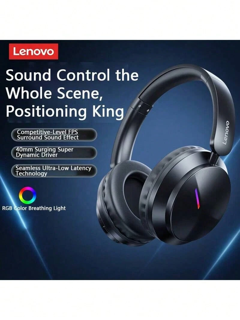 Lenovo EH140 Wireless Bluetooth Headphones, Black, Gaming Design, Dedicated Gaming Chip, Sound Positioning, Compatible With Delta Force (FPS) And , PC Gaming Dedicated, Black - Black - View 1