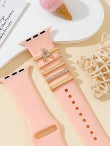 5pcs Unique Jewelry For Smart Watch Gold English Letters A,B,C,D,E,F,G,J,K,L,M,R,S In Decorative Diamond Apple Nail And Ring Loop Jewelry With I Watch Band 40mm 41mm 42mm 38mm 44mm 45mm 46mm 49mm, Soft Silicone Sport Bands With Decorative Compatible With Smart I Watch Charms For Series 10 9 8 7 6 5 4 3 2 1 SE For Women