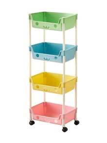 1pc Macaroon Color Storage Cart, Durable Household Bedroom Floor Standing Multi-Layer Organizer Rack, Living Room Plastic Macaroon Multi-Layer Storage Shelf With Wheels, Cartoon Storage Rack - Multicolor - View 7