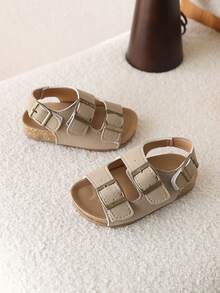 1 Pair Kids Summer New Suede Open Toe Sandals, Versatile For Girls And Boys - Khaki - View 1