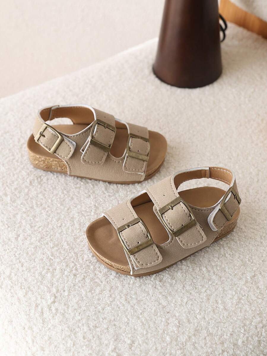 1 Pair Kids Summer New Suede Open Toe Sandals, Versatile For Girls And Boys - Khaki - View 1
