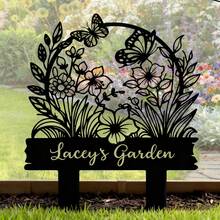 1pc Metal Garden Sign, Customized Garden Nameplate, Personalized Floral Sign, Lawn Sign, Yard Sign, Gardening Decor, Grandparent Gift - Black - View 5