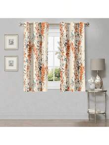2PCS. Digital  Printed Curtains In A Vintage Country Style, Featuring Watercolor Floral Elements. The Grommet  Top Design Allows Easy Installation. Suitable Spaces Such As Living Rooms, Bedrooms, And Studies, Adding An Elegant Charm To Home Decor. - 杏色 - 查看 11