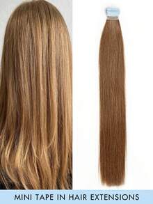 10pcs Mini Tape-In Hair Extensions, Real Human Hair, 12-22 Inch Straight, Invisible Seamless Adhesive, Suitable For Women, Christmas Gift - Multicolor - View 11
