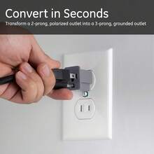 GE Extensor de toma de tierra polarizado, paquete de 2, convierte 2 puntas en 3, fácil de instalar, interior, con certificación UL, gris, 54302 - Gris - Ver 2