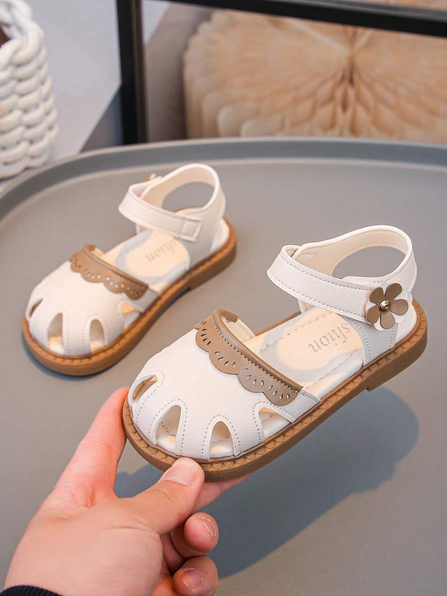 1双婴儿休闲凉鞋，简约日常百搭防滑女童平底闭趾凉鞋 - 米色 - 查看 1