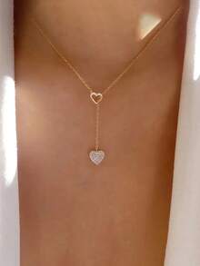 Colar criativo em formato de coração com design em Y (1 peça), presente ideal para o Dia dos Namorados, presente para a mãe, elegante e versátil para uso diário. - Ouro - Ver 4