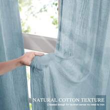Elegant Blue Sheer Curtains 84 Inches Long For Bedroom Living Room Cotton Linen Textured Rod Pocket Crinkle Sheer Curtains Light Filtering Rustic Voile Window Drapes W52 X L84 In 2 Panels - Blue - View 4