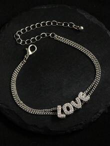 Minimalist Bubble Letter Love Chain Bracelet, Suitable For Daily Wear/Gift For Friends, Valentine's Day Gift - Love - View 5