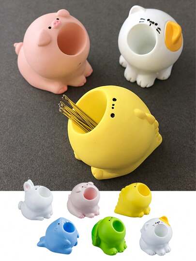 1个手工树脂缝纫针架，可爱打哈欠动物造型，卡通小狗设计，多隔层，用于整理缝纫用品，办公桌装饰和家居装饰，缝纫配件，手工艺品收纳，设计有趣，做工精细，缝纫用品整理器