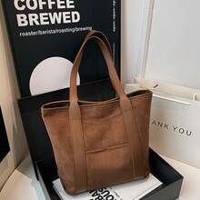 Bolso de mano grande para mujer, elegante bolso de hombro de gamuza para compras, uso diario, trabajo y viajes. - Marrón claro - Ver 3