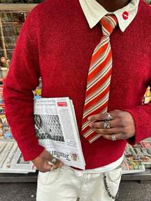 Áo len nam Manchic kiểu dáng retro, màu trơn, tối giản, chất liệu dệt kim, phong cách thường ngày, đa năng, phù hợp mặc trong dịp Giáng sinh và Năm mới, tay dài. - Đỏ - Xem 3