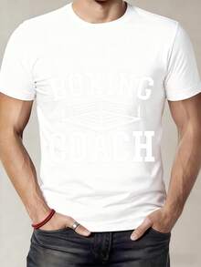 Black Short Sleeve T-Shirt With Boxing Ring Print And Boxing Text For Boxing Coaches - White - View 1