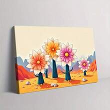 2D Plano, 1 Pieza Arte de Lienzo Floral del Desierto - Marco de Madera Sólida Pintura al Óleo de Paisaje Floral, Decoración de Pared Floral Vibrante Impermeable Lista para Colgar, Adecuada para Sala de Estar, Dormitorio, Oficina, Cafetería, Decoración Natural, Estructura de Marco Envuelto, Interior y Exterior Universalúltiples Tamaños, Puede Colgarse Directamente, Decoración del Hogar, Aporta Diversión Visual al Hogar - Multicolor - Ver 6