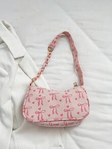 Bolso de hombro casual y versátil con estampado de lazo, color rosa - Rosa - Ver 5