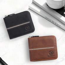 Billetera vintage para hombres, diseño con cremallera, estilo de negocios con grabado de letras, portafolios de tarjetas de crédito, billetera plegable portátil, versátil para el uso diario, gran opción de regalo