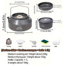 JETBEAM 便携式露营炊具套装：中号锅 + 煎锅 + 1.1升水壶 | 可折叠设计，包含餐具 | 紧凑型户外露营烹饪套装，是节日礼物、露营装备和野餐的理想之选 - 灰色 - 查看 10