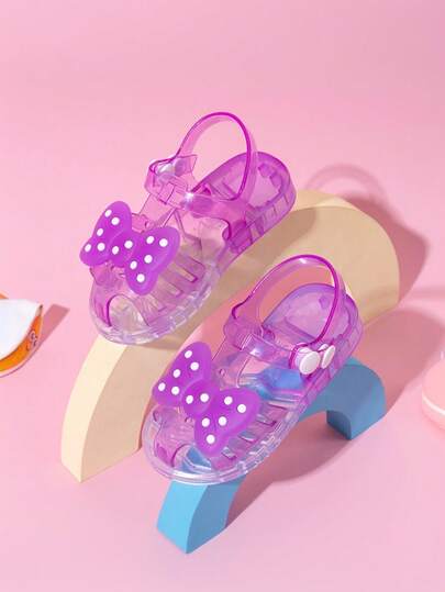 Summer New Cute Crystal Jelly Sandals For Girls. With Cartoon Butterfly Decor, Featuring Sweet Princess Style. Comfortable And Breathable, Suitable For Beach And Daily Wear. Fit For Toddler Closed Toe Sandals.