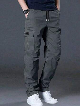 男士户外运动裤，纯色多口袋工装裤，适合冬季徒步、海滩度假、通勤、跑步、健身，休闲宽松直筒运动裤