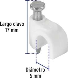 Volteck GCU-6B, 20 Grapas curvas para cable coaxial, Blancas - Grapas + Capuchones CAPU-1012 - Ver 3