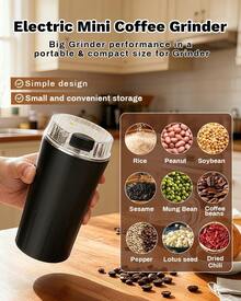 Electric Coffee Grinder, CoffeeBean And Spice Grinder,300w Powerful Power Portable With Heavy-DutyStainless Steel Grind Blades - 黑色 - 查看 7
