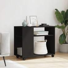 Side Table With Wheels Black 70x35x60 Cm Engineered Wood - Black - View 4