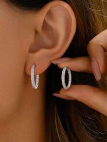 1 Pair 925 Sterling Silver U-Shaped Teardrop Earrings, Minimalist & Elegant, Suitable For Daily Wear, Parties, And As Valentine's Day Gift - Diamond Earrings - View 5