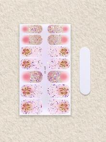 1张14片半固化凝胶美甲贴纸，超长指甲油贴纸，亮面凝胶封层，粉色炸弹 - 粉色 - 查看 3