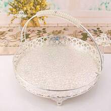 优雅金属水果零食篮，多功能复古风格托盘，带把手，耐用长方形餐盘，适用于厨房、客厅和酒店装饰，也可用作节日派对娱乐装饰的咖啡托盘。 - 彩色 - 查看 16