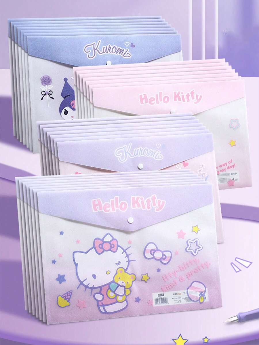 Sanrio 4个装 Hello Kitty A4 可爱卡通 Kuromi My Melody Cinnamoroll 文件袋 透明防水密封袋 塑料袋 开学季学习用品